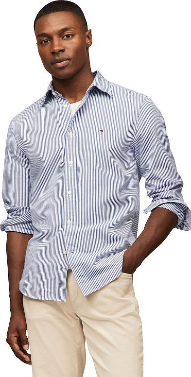 Tommy Hilfiger Men's Flex Poplin Stripe Long Sleeve Shirt
