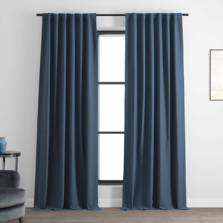 Exclusive Fabrics & Furnishings Wild Blue Textured Bellino Room Darkening Curtain - 50 in. W x 108 in. L Rod Pocket with Back Tab Single Curtain Panel