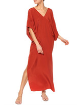 Thumbnail for your product : JALINE Beatriz Kimono-Sleeve Double V-Neck Silk Dress