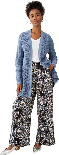 Ellos ellosWide-LegSoftPantsWithBackElastic-4X,BlackDustyBlueFloral