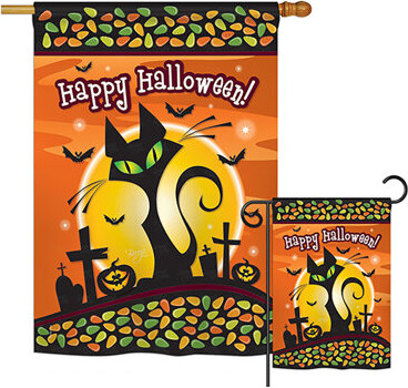 2 Piece Cat Fall Halloween Impressions Decorative Vertical 2-Sided Polyester Flag Set