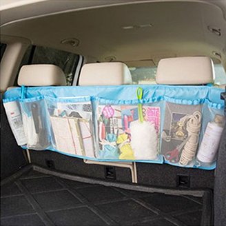 Holiberty® Multi-function SUV Car Auto Interior Backseat Trunk Cargo Tidy Net Removable Hanging Organizer Storage Large Capacity Foldable Mesh Pockets Vehicle Back Seat Organizers Bag - Blue