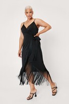 Thumbnail for your product : Nasty Gal Womens Plus Size Fringe Trim Satin Wrap Midi Dress