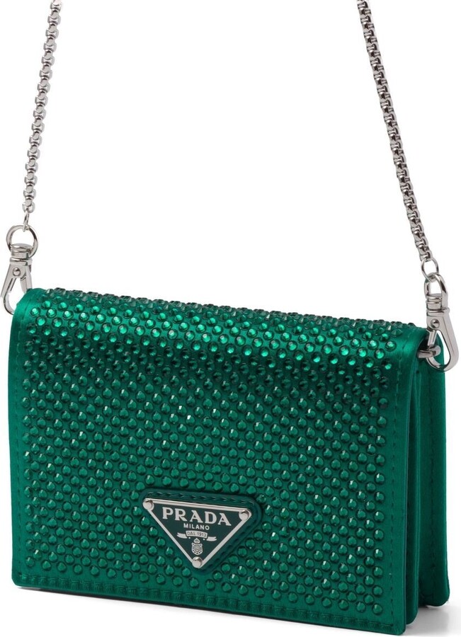 Prada Leather Studded Elektra Wallet on Chain Red