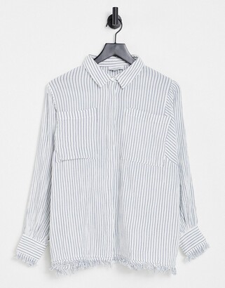 Topshop laundered tassel striped shirt in blue - ShopStyle