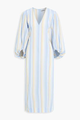 Ganni Striped cotton-blend seersucker midi dress - ShopStyle
