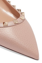 Thumbnail for your product : Valentino Garavani Rockstud Textured-leather Point-toe Flats - Antique rose