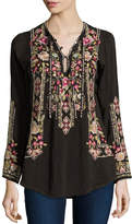 Thumbnail for your product : Johnny Was Fabio Embroidered Blouse, Dark Cocoa