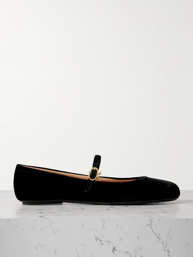 Gianvito Rossi Carla Velvet Mary Jane Ballet Flats - Black