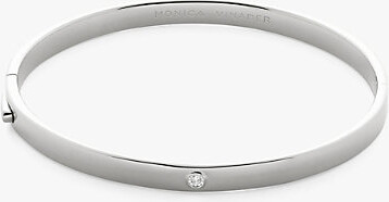 Monica Vinader Womens Sterling Silver Solitaire Sterling-Silver and 0.015ct Lab-Grown Diamond Bangle Xl