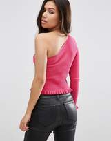 Thumbnail for your product : ASOS One Shoulder Sweater in Rib with Ruffle Hem