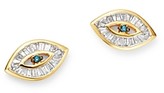 Thumbnail for your product : Adina Reyter 14K Yellow Gold White & Blue Diamond Evil Eye Stud Earrings