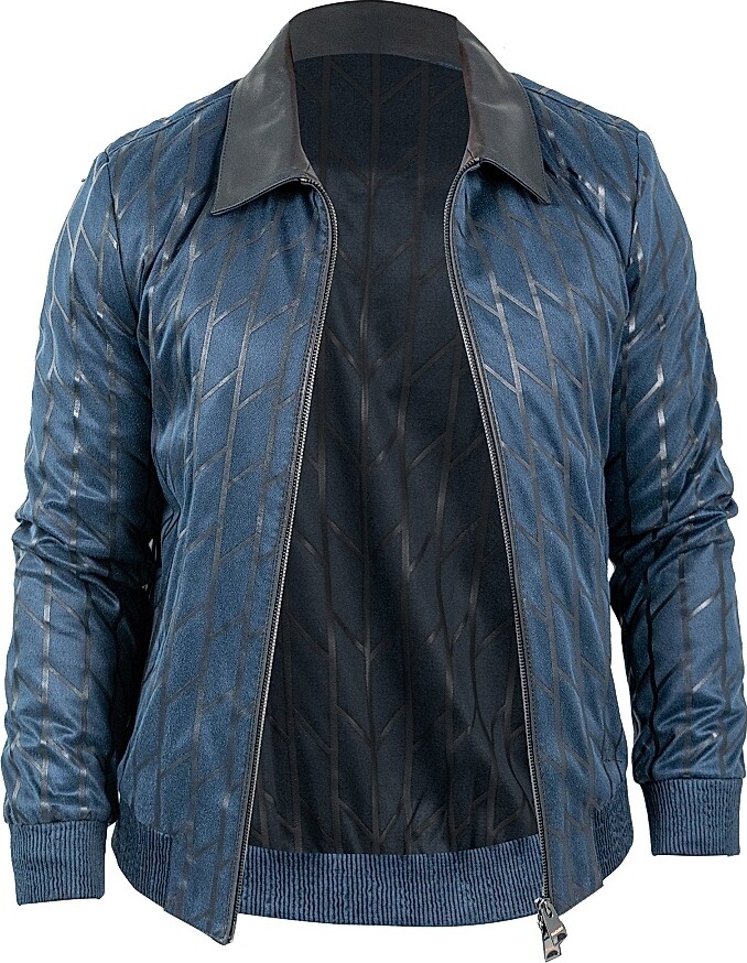 Maceoo Men's Leather Jacket - Blue - Size Medium