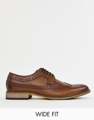 ASOS DESIGN Wide Fit brogue shoes in polished tan leather