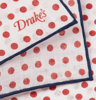 Drakes Polka-Dot Linen Pocket Square
