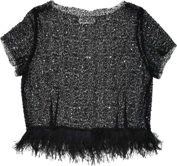 Twisted Wunder cami crop top with faux feather hem in black - part of a set