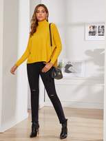 Thumbnail for your product : Shein Waffle Knit High Neck Sweater