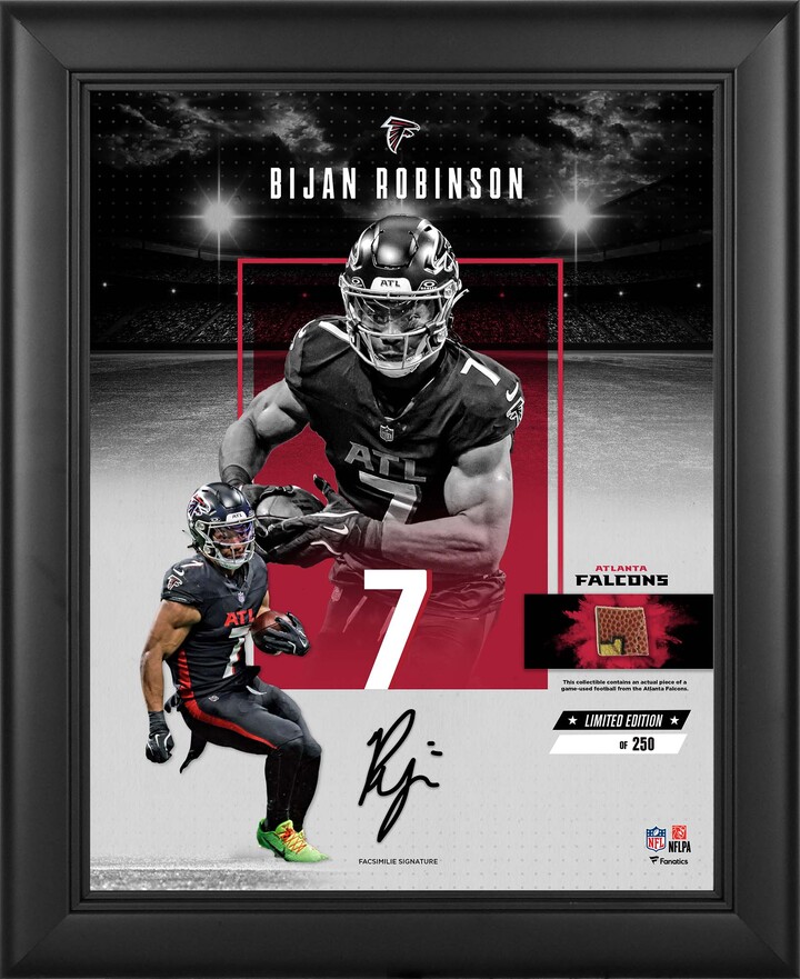 Fanatics Authentic Bijan Robinson Atlanta Falcons Facsimile Signature Framed 11" x 14" Showcase Collage with a Piece of Game-Used Football - Limited Edition of 250