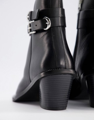 ASOS DESIGN cuban heel western chelsea boots in black leather with strap detail