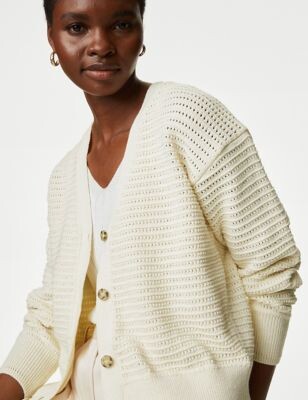 M&S Collection Cotton Rich Textured V-Neck Cardigan - ShopStyle