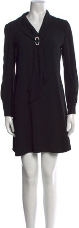 Prada Shift Dress From the Fall/Winter 2017 Collection by Miuccia Black Crystal Embellishments Long Sleeve with V-Neck Concealed Zip Closure at Back Designer