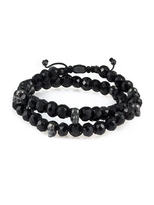 Thumbnail for your product : M. COHEN Black Spinel Wrap Bracelet With Silver Skulls