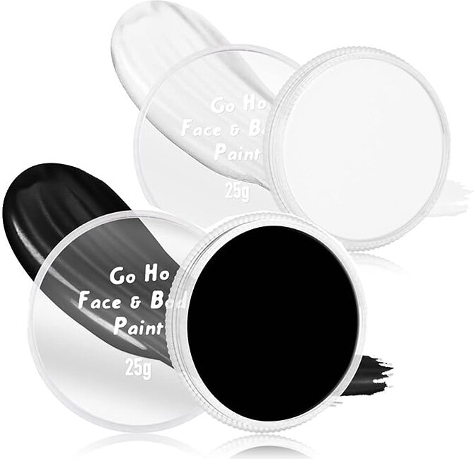 Go Ho White and Black Face Paint Washable (1.76 OZ),White Water Based Body Paint Makeup Creamy to Gel Professional Painting Palette for Halloween Special Effects SFX Joker Skeleton Vampire Zombie Cosplay