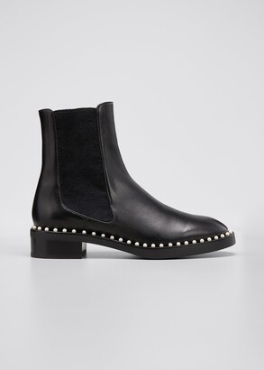 Stuart Weitzman Cline Pearly Studded Leather Chelsea Booties
