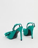 Thumbnail for your product : ASOS DESIGN Wide Fit Poetry pointed high heel mules with bow in green satin