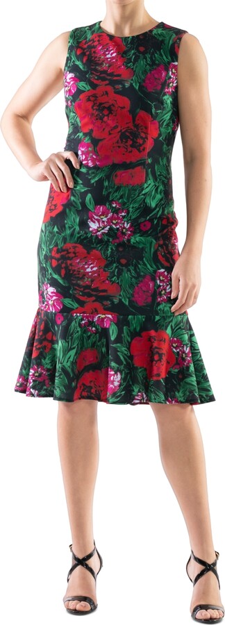 Donna Ricco Women's Floral-Print Flounce-Hem Sheath Dress - Ivory/mult