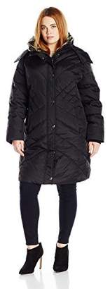 London Fog Women's Plus Size 36 in Down Coat Hooded with Faux Fur Collar