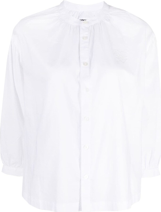 White Collarless Blouse | ShopStyle