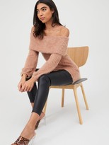 Thumbnail for your product : boohoo Off The Shoulder Fluffy Jumper Dress - Camel