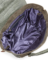 Thumbnail for your product : Neiman Marcus Faux-Suede & Croc-Embossed Wing Tote, Hunter