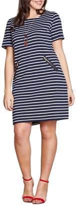 Yumi Curves Stripe Zip Pocket Shift Dress