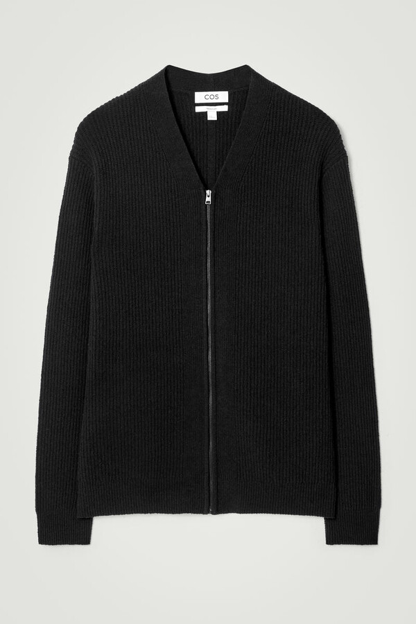 Bouclé-Knit V-Neck Zip-Up Cardigan
