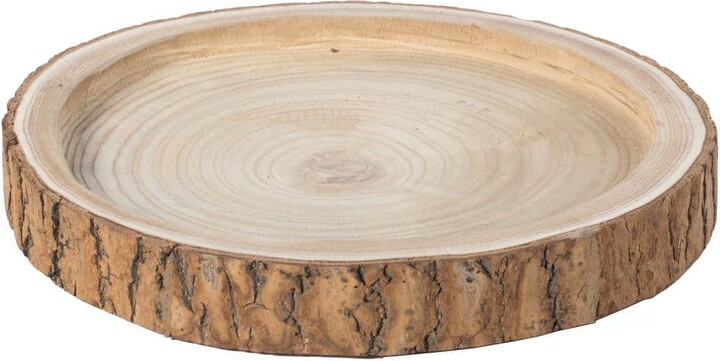 Vintiquewise 14 Dia in. Beige/ Cream Wood Tree Bark Indented Display Tray Serving Plate Platter Charger