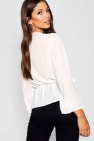 Thumbnail for your product : boohoo Double Layer Tie Detail Woven Pep Hem Blouse