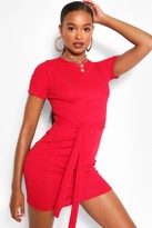 Thumbnail for your product : boohoo Tie Front Rib Midi Dress
