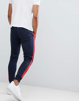 Pull&Bear Joggers With Side Stripe In Navy