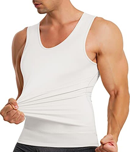 TAILONG Compression Shirt for Men Slimming Body Shaper Sport Vest Workout  Tank Top Athletic Undershirt - white - XL