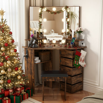 Greyden Vanity with 5 Rotating Drawers and Outlets