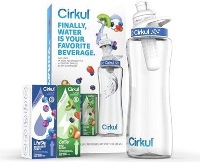 TUKO Cirkul 32oz. BPA-Free Plastic Water Bottle Starter Kit with Navy Lid, 2 Flavor Cartridges (1 LifeSip Blueberry Grape, 1 GoSip Kiwi Berry) Zero...