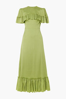 Thumbnail for your product : The Vampire's Wife Ruffled hammered silk-blend satin midi dress - Green - UK 6