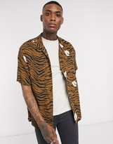 Thumbnail for your product : AllSaints short sleeve revere shirt in orange tiger print