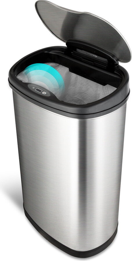 NineStars Nine Stars Automatic Kitchen Trash Can, 13 Gallon Stainless Steel, Motion Sensor Hands free Soft Close Lid Garbage Bin, Silver