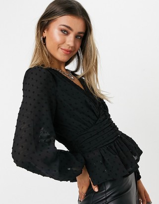 New Look dobby ruched front blouse in black - ShopStyle Tops