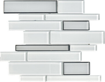 ES Stone Random Sized White Glass and Silver Glazed Glass Linear Mosaic Wall Tile