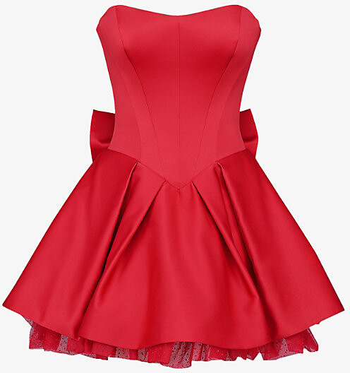 House Of CB Womens Haute Red Noele Bow Strapless Satin Mini Dress Xs