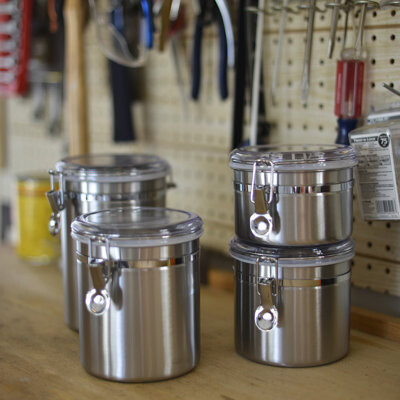 Anchor Hocking 4 Piece Stainless Steel Clamp Canister Set with Clear Lid